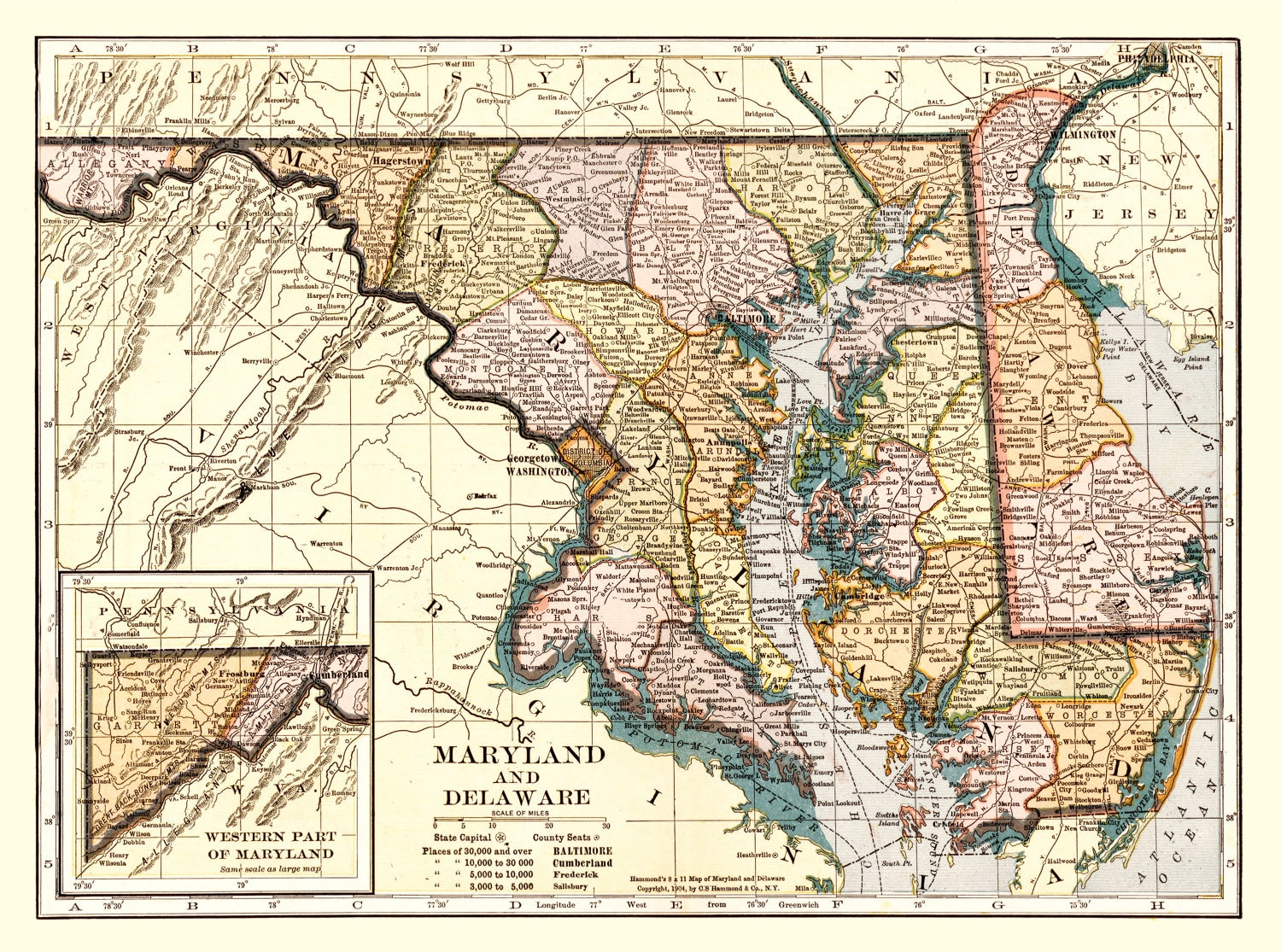 Vintage Map of Delaware 1904