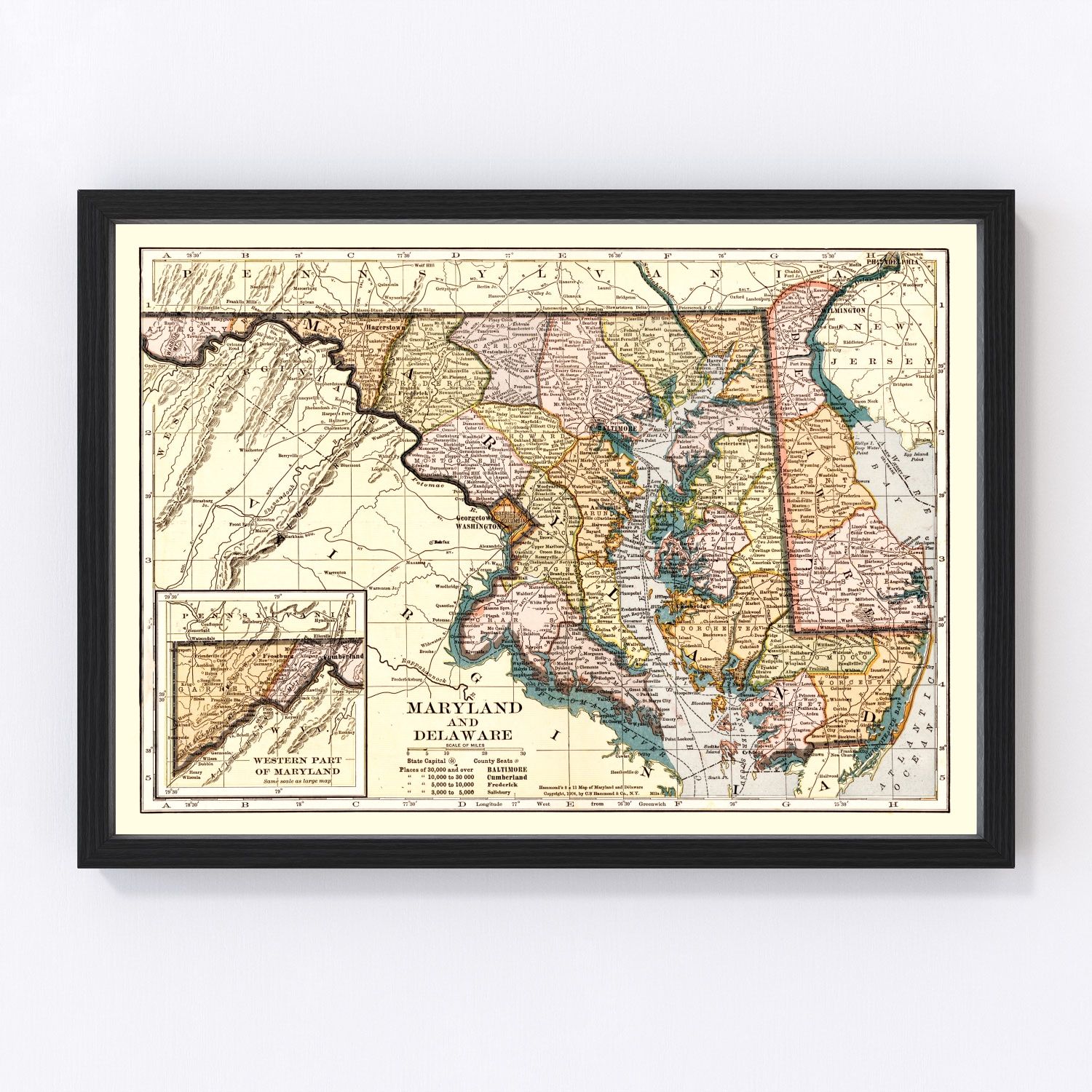 Vintage Map of Delaware 1904