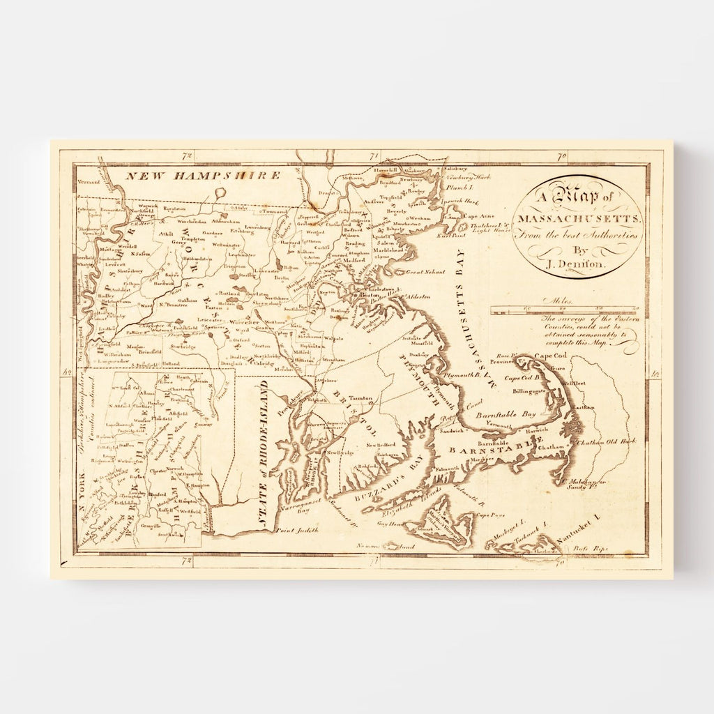 Vintage Map of Massachusetts 1796