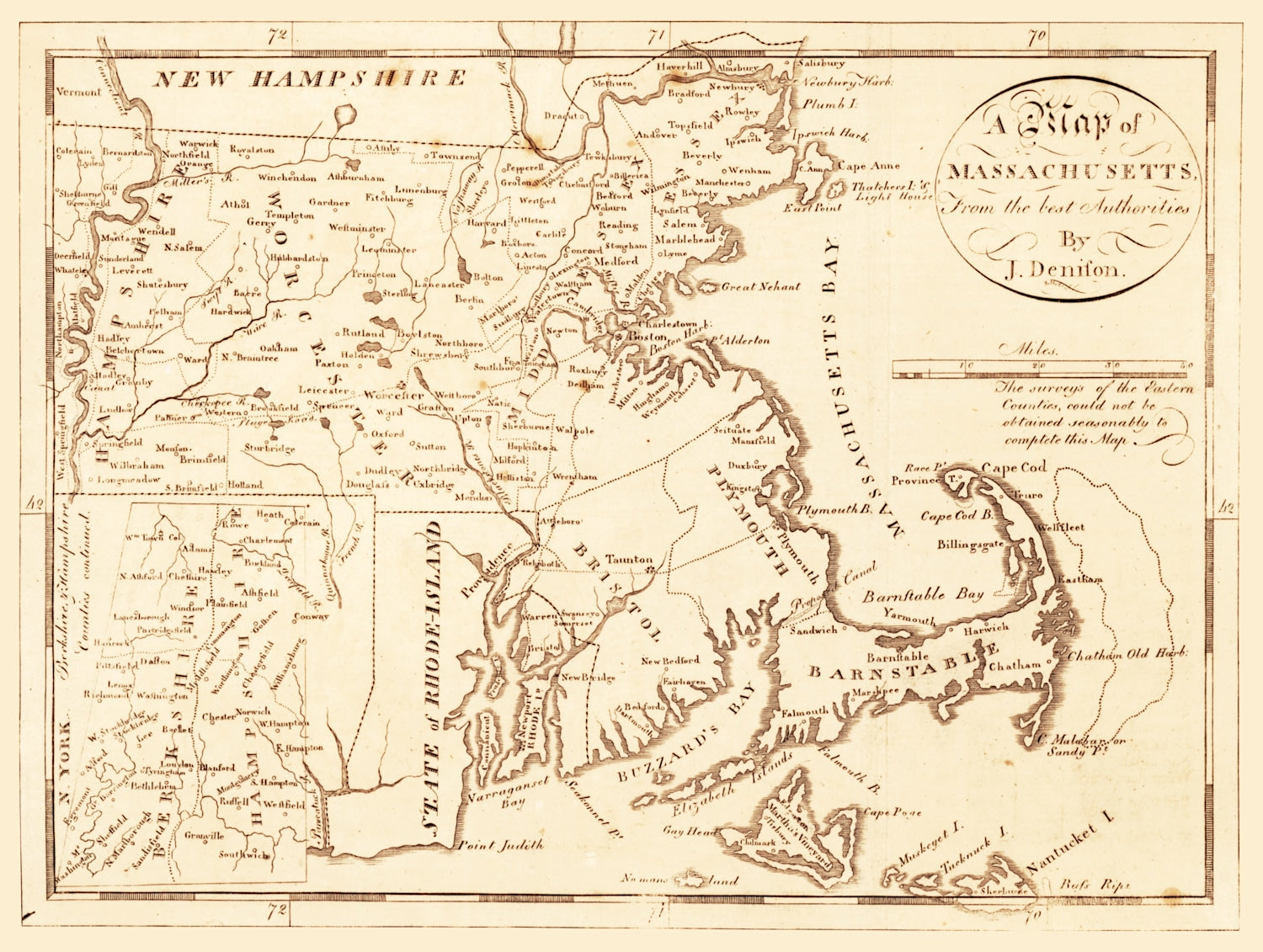 Vintage Map of Massachusetts 1796