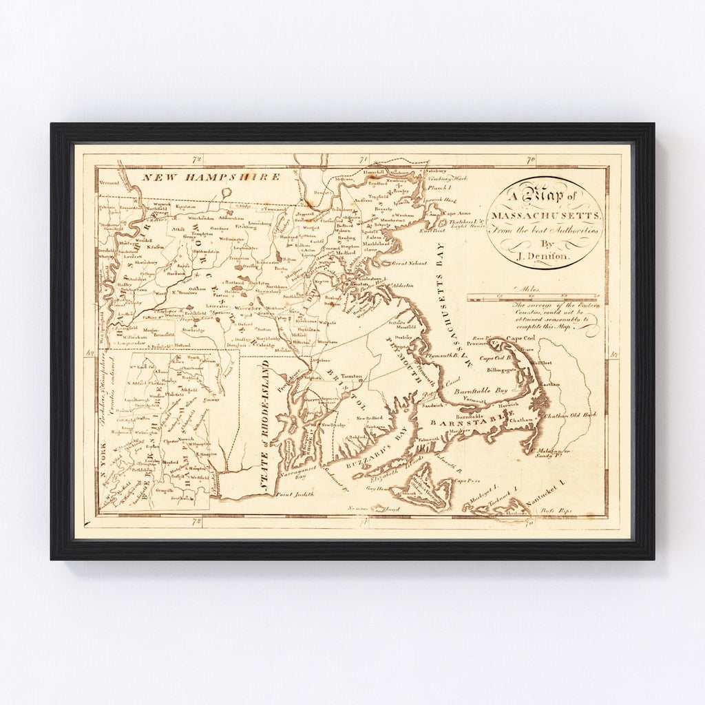 Vintage Map of Massachusetts 1796