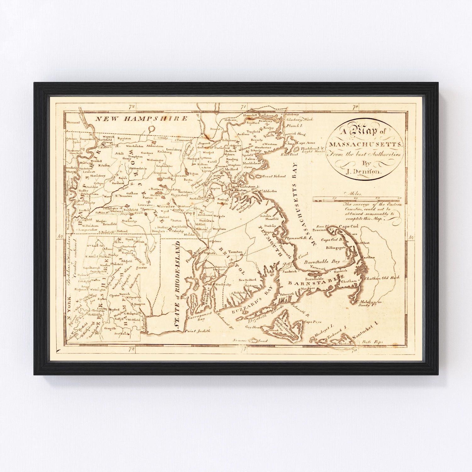 Vintage Map of Massachusetts 1796