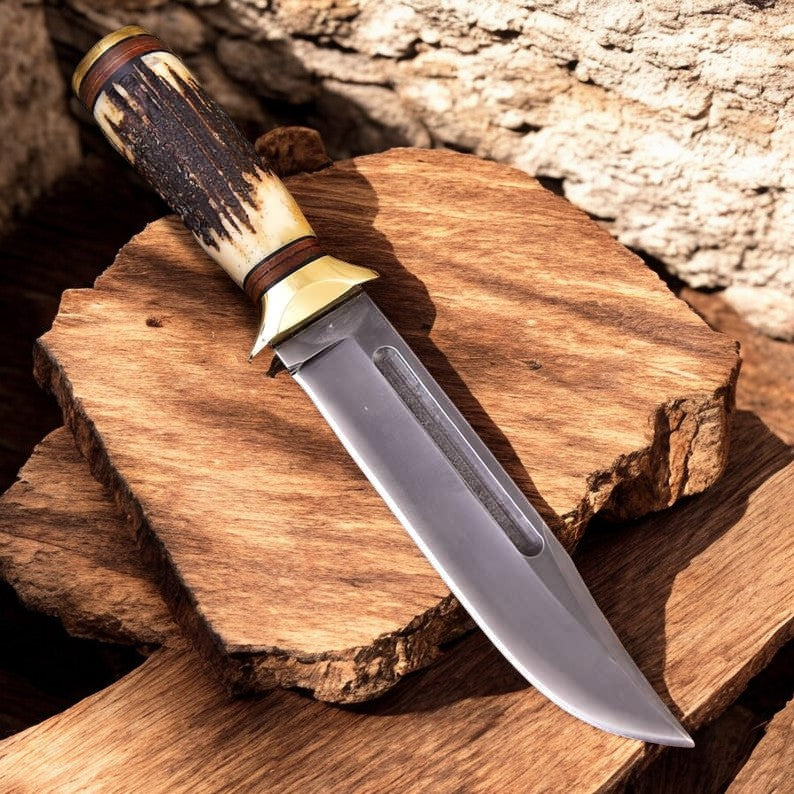 The Tracker’s High Carbon Hunting Knife: Antler-Handled Masterpiece