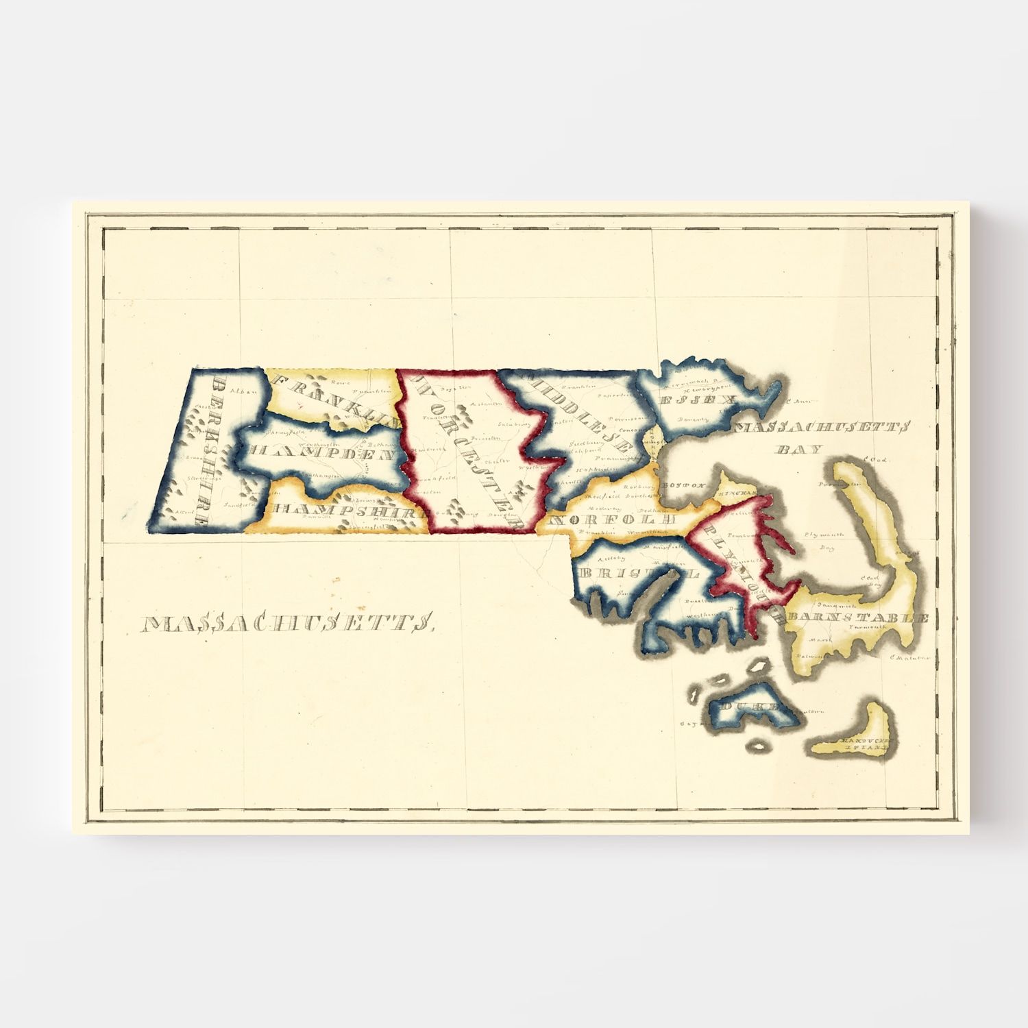 Vintage Map of Massachusetts 1820