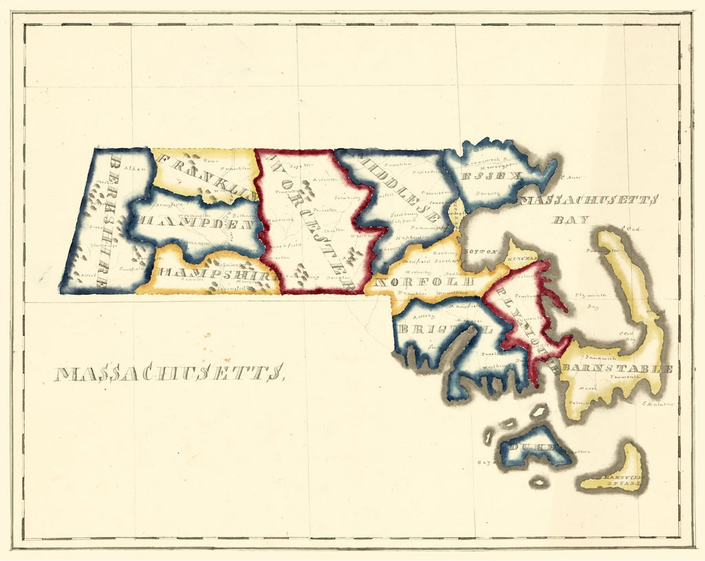 Vintage Map of Massachusetts 1820