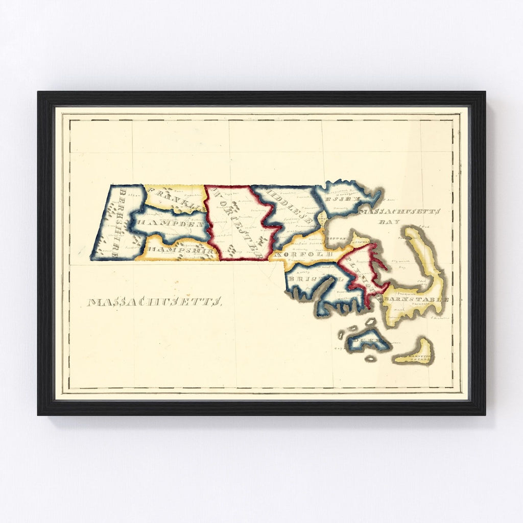 Vintage Map of Massachusetts 1820