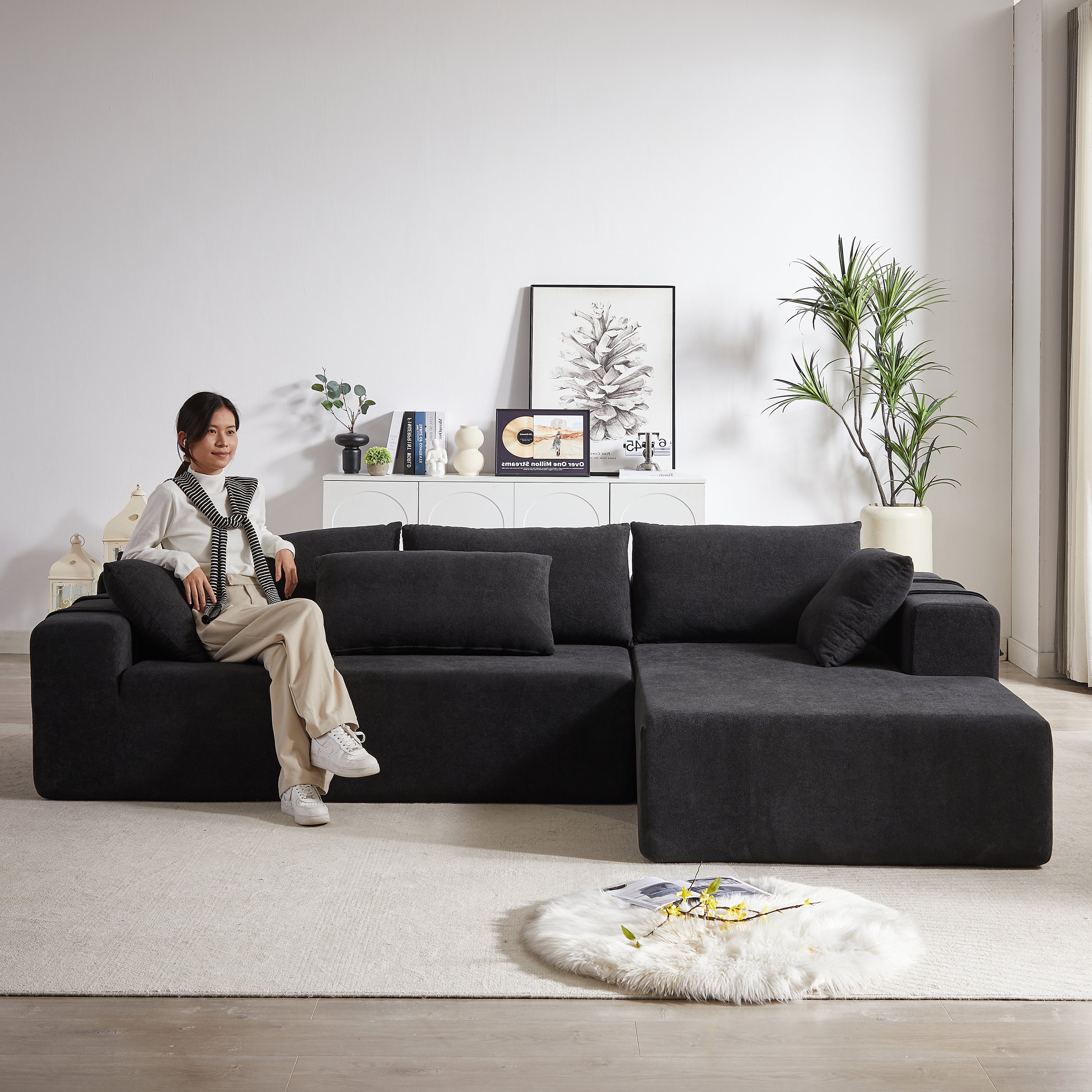 Modern Chenille Upholstered Sectional Sofa Couch Set,Modular 108' L Shaped Sectional Living Room Sofa Set With 6 Pillows,Free Combination Sofa Couch for Living Room,Bedroom(Right Chaise)W834P240010