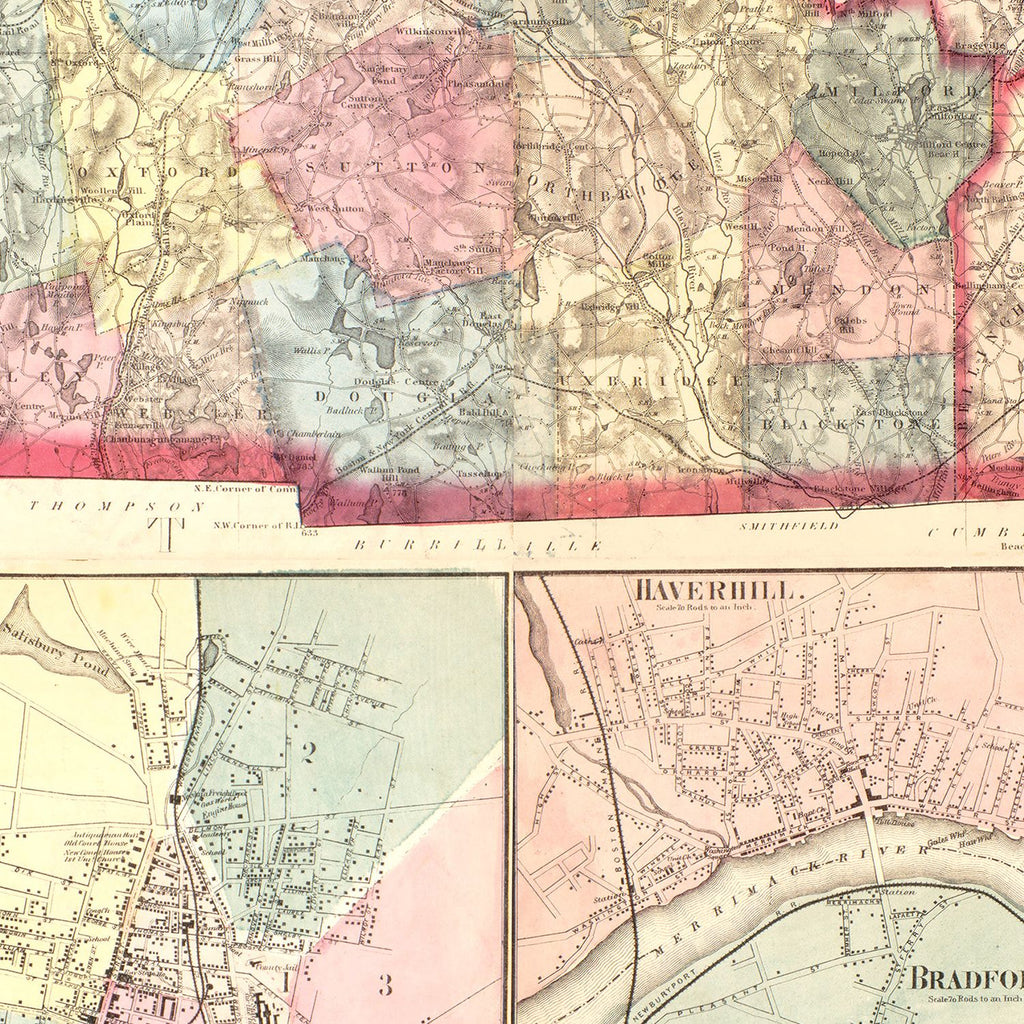 Vintage Map of Massachusetts 1861