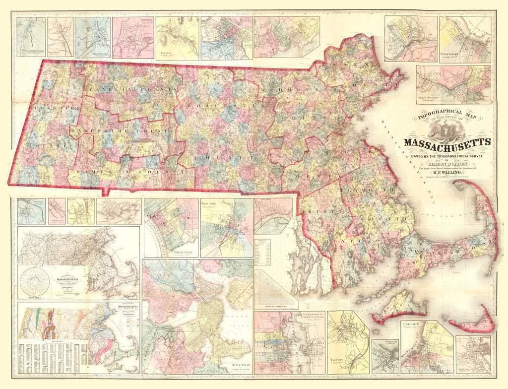 Vintage Map of Massachusetts 1861