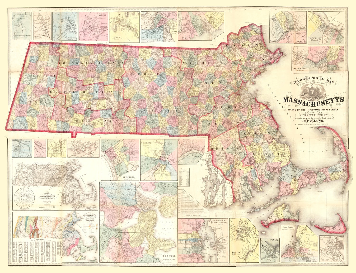 Vintage Map of Massachusetts 1861