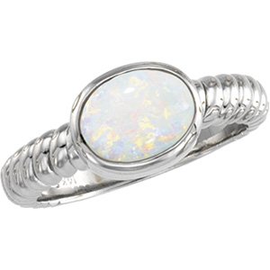 14K White Gold Natural White Opal Rope Ring