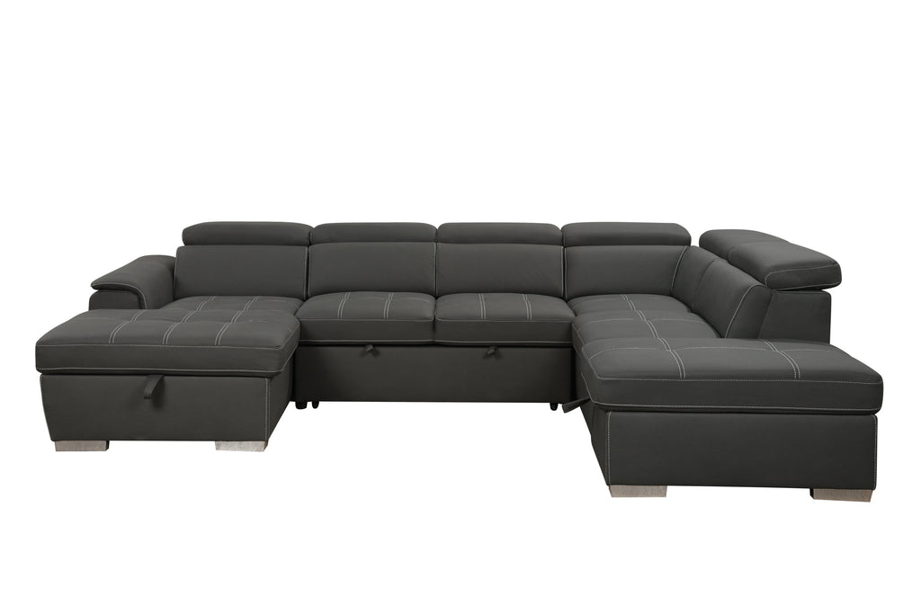 128'Sofa U Shaped Sectional Couch with Ottomans Reversible Modular Sofa 7 Seater Couch with Storage Seat,Living Room Furniture Sofa Sets with Adjustable Headrest, Grey