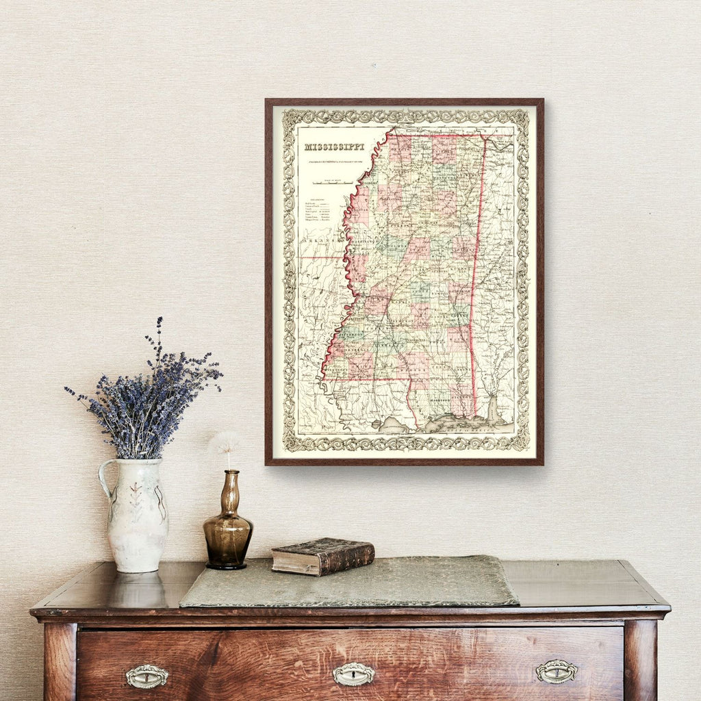 Vintage Map of Mississippi 1855