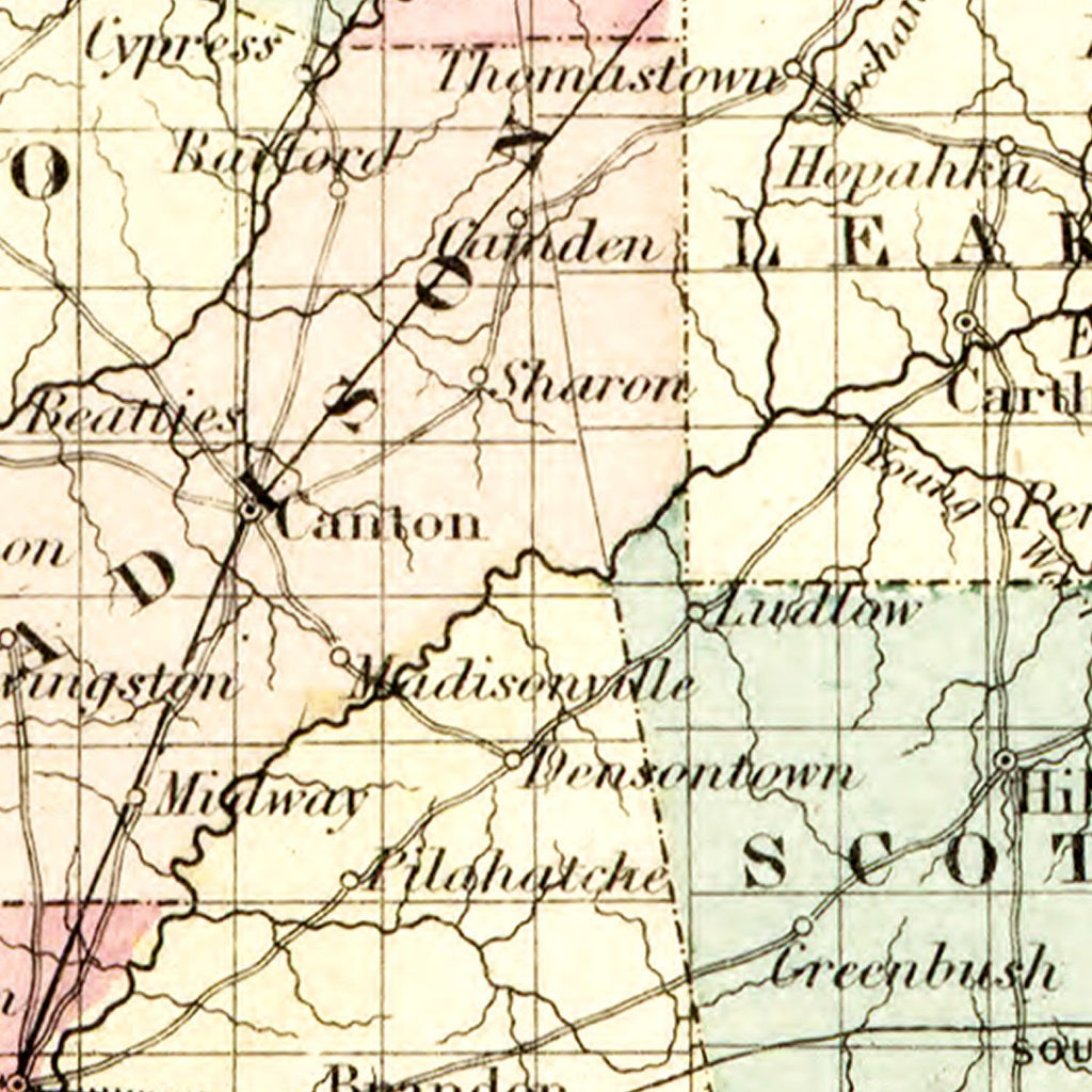 Vintage Map of Mississippi 1855