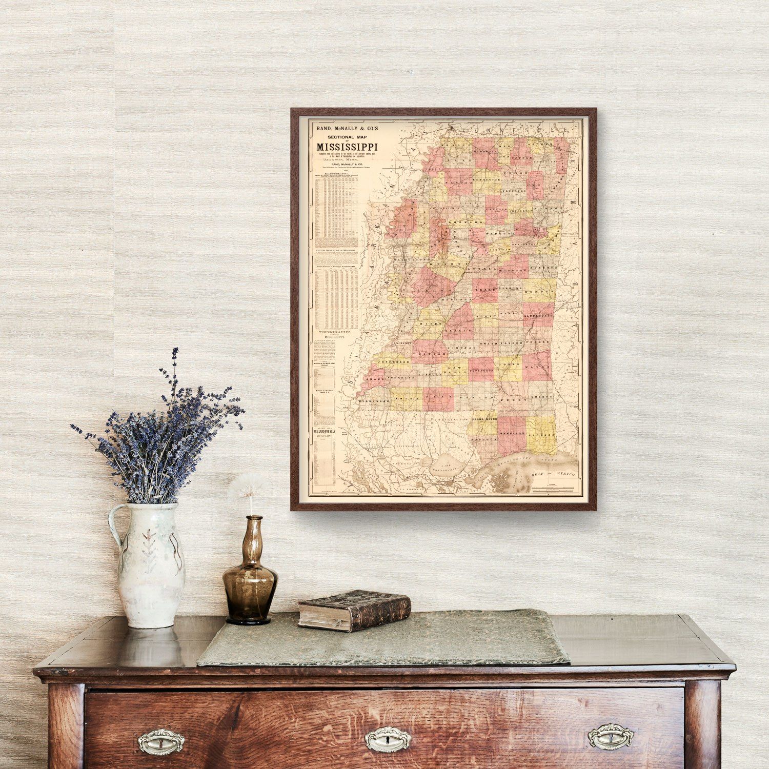 Vintage Map of Mississippi 1892