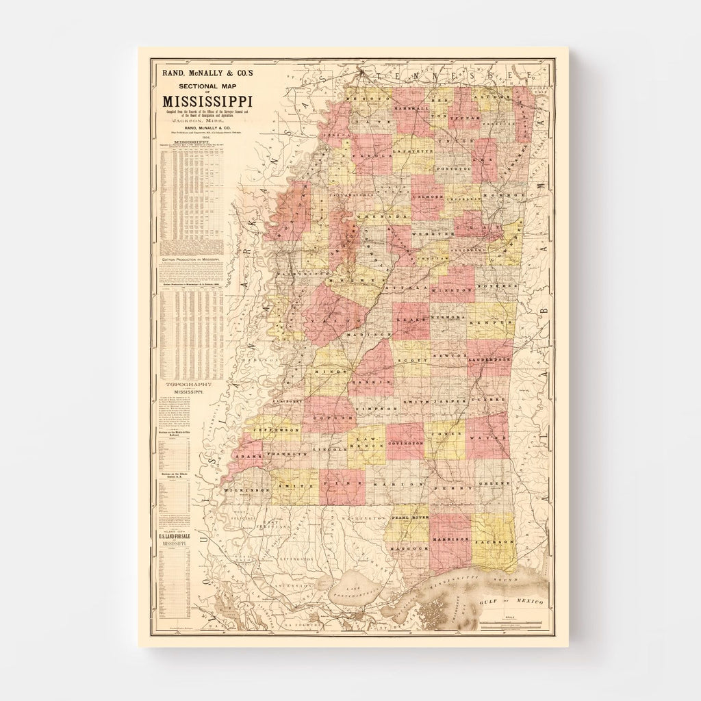 Vintage Map of Mississippi 1892