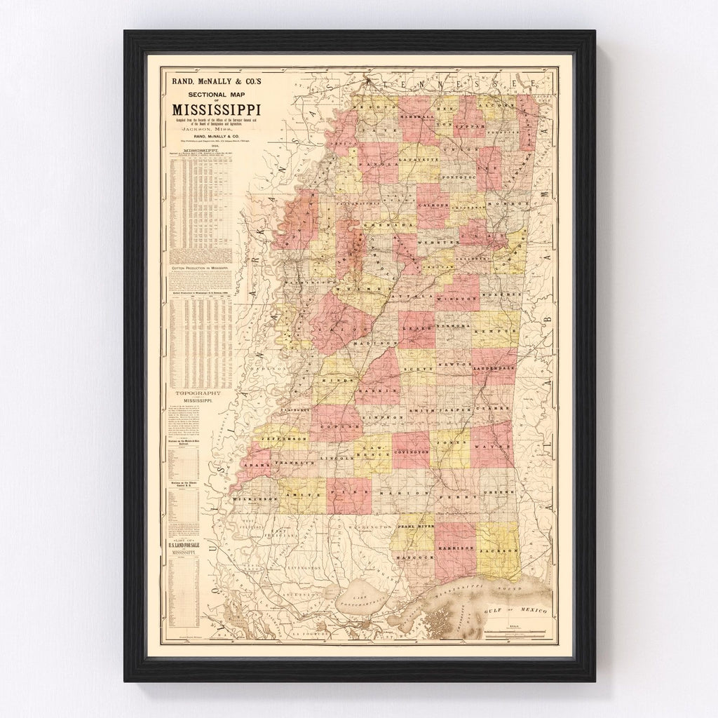 Vintage Map of Mississippi 1892