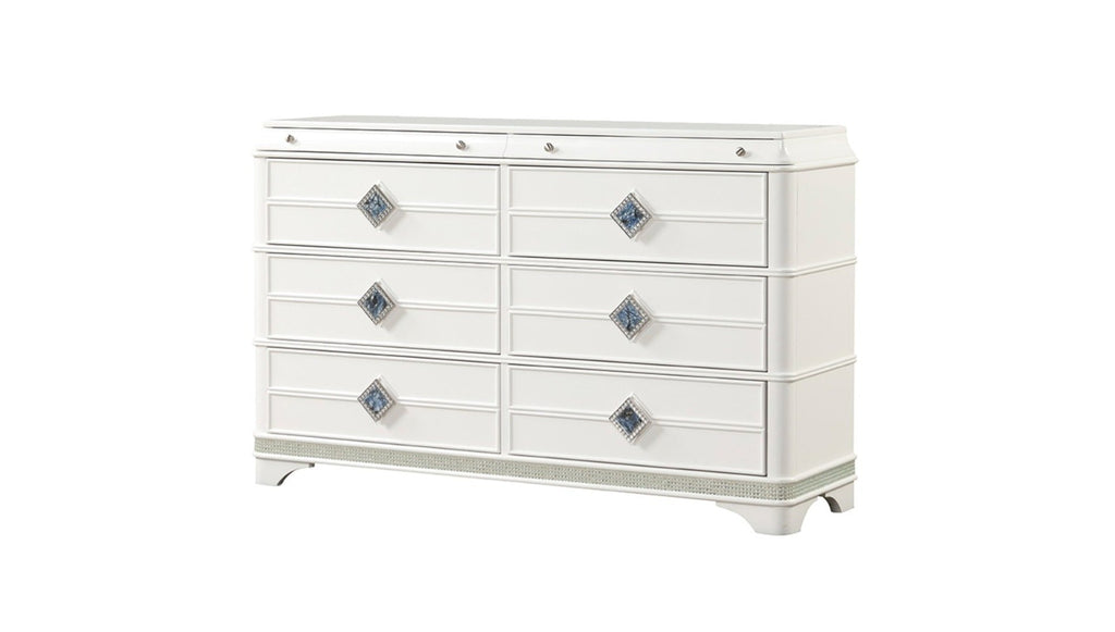 Laguna Modern Style 5 Pc King Upholstered Bedroom Set Made with Wood and Crystal Accents in White(NJ INVENTORY)