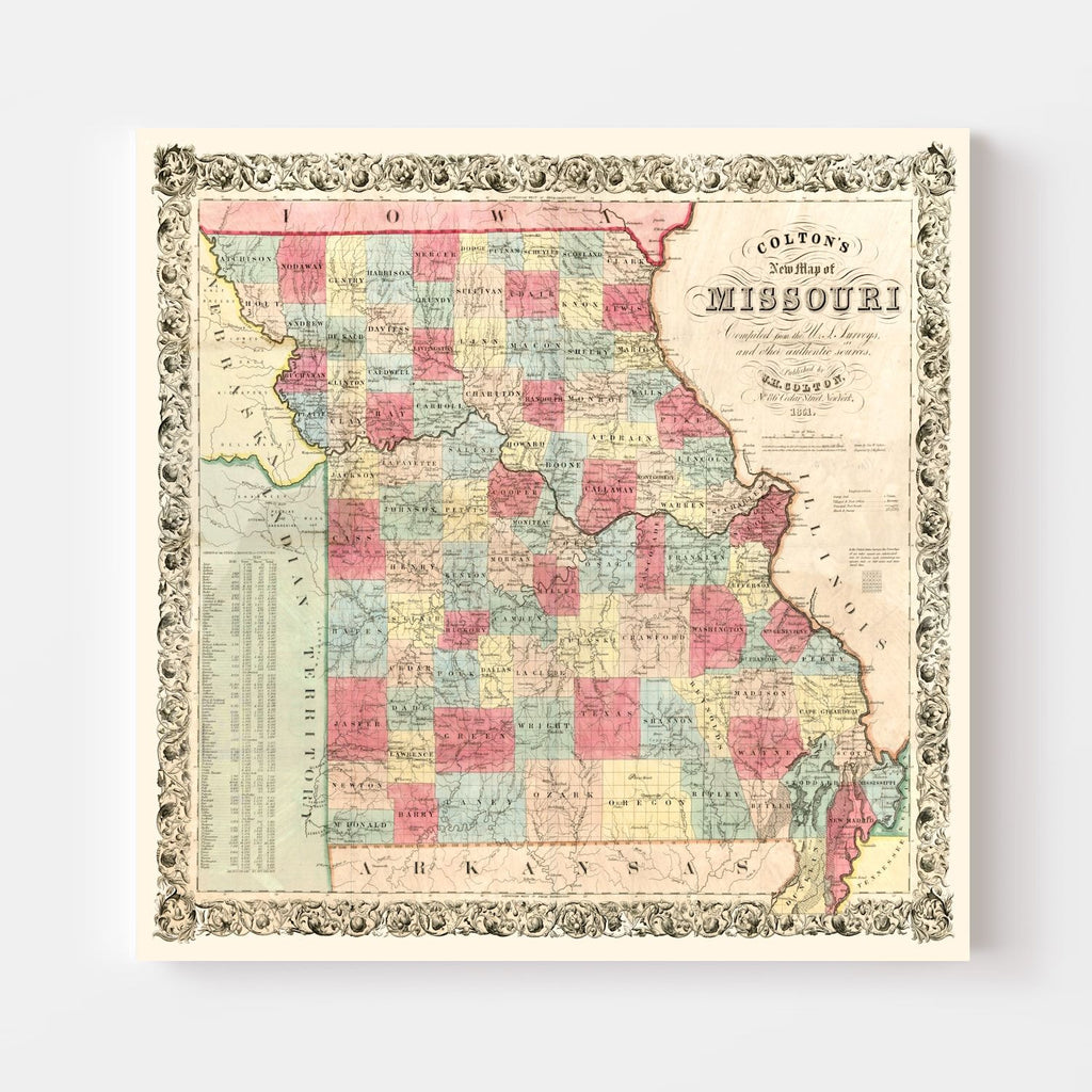 Vintage Map of Missouri 1851