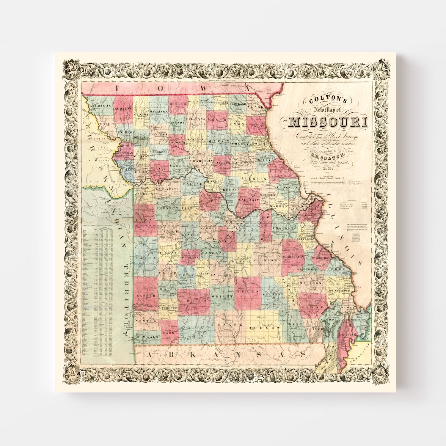 Vintage Map of Missouri 1851