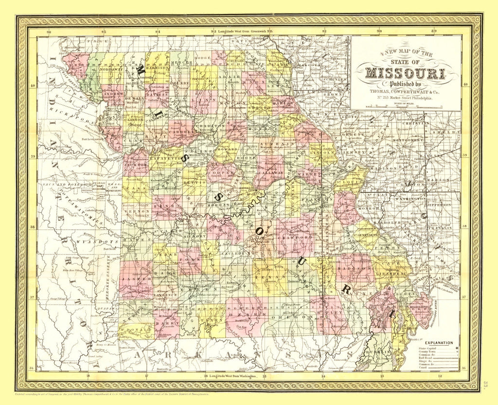Vintage Map of Missouri 1852