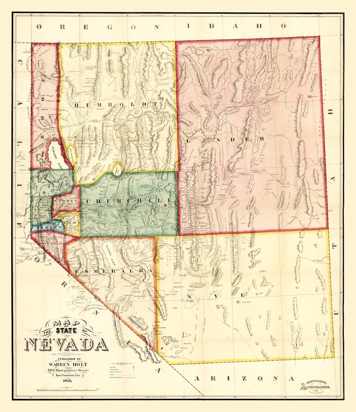 Vintage Map of Nevada 1866
