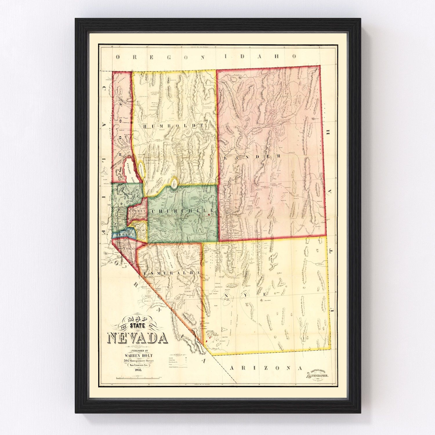 Vintage Map of Nevada 1866