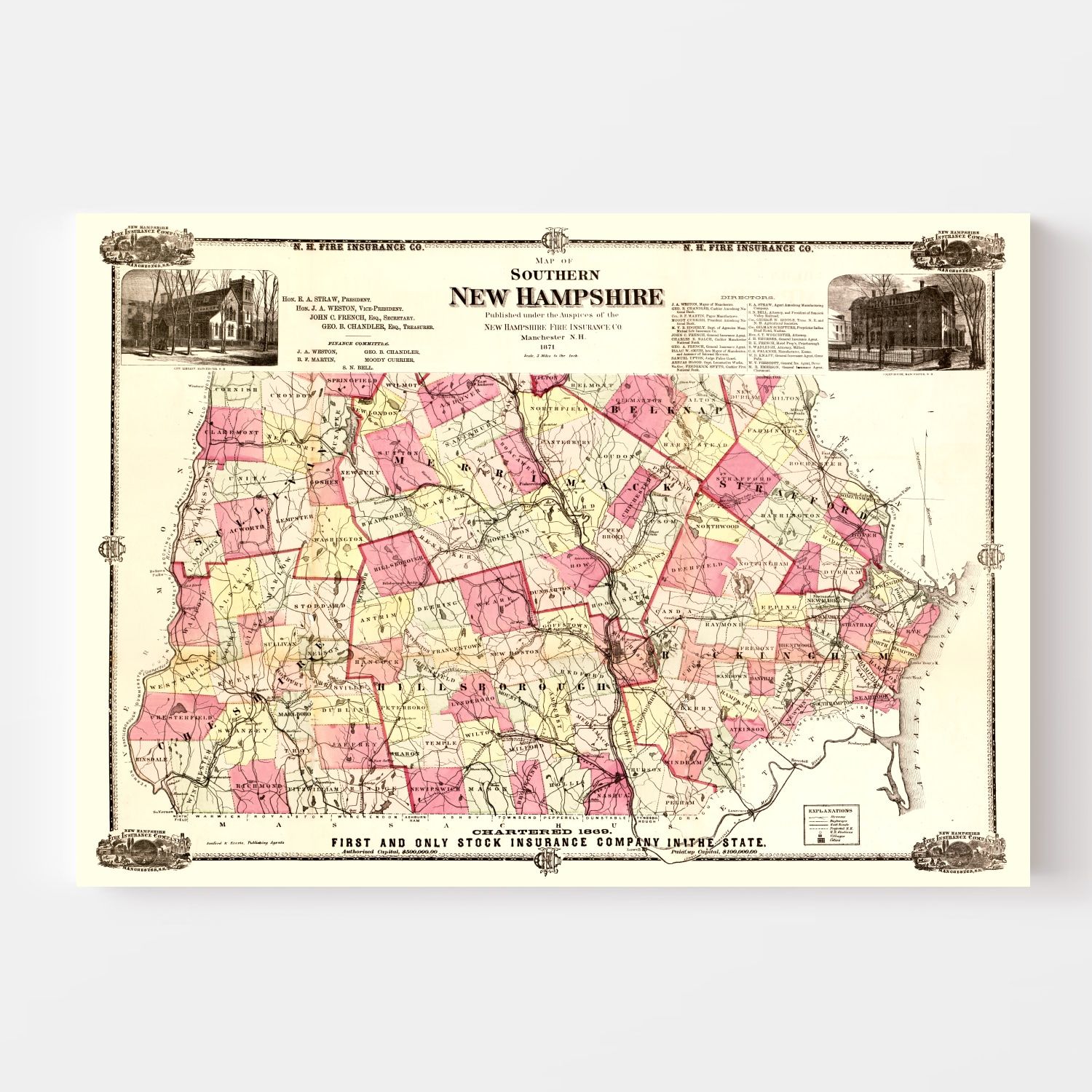 Vintage Map of New Hampshire 1871
