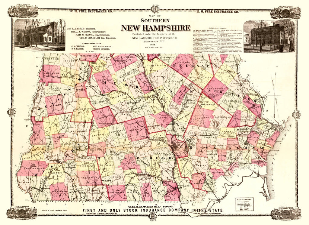 Vintage Map of New Hampshire 1871