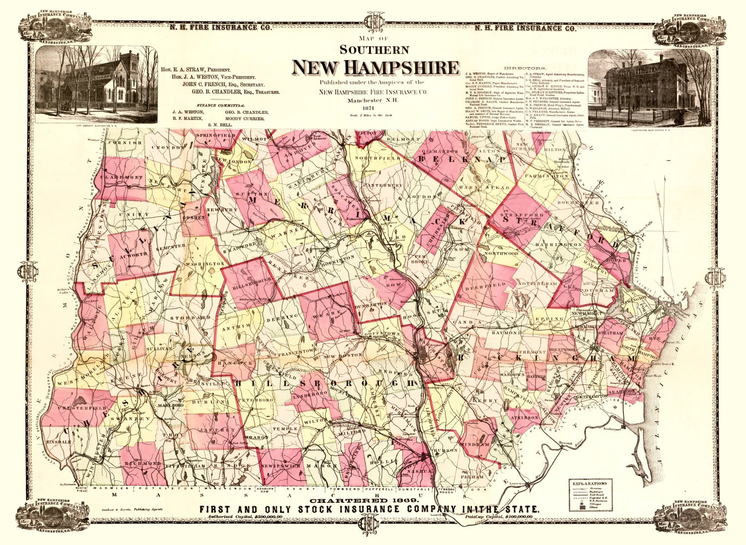 Vintage Map of New Hampshire 1871