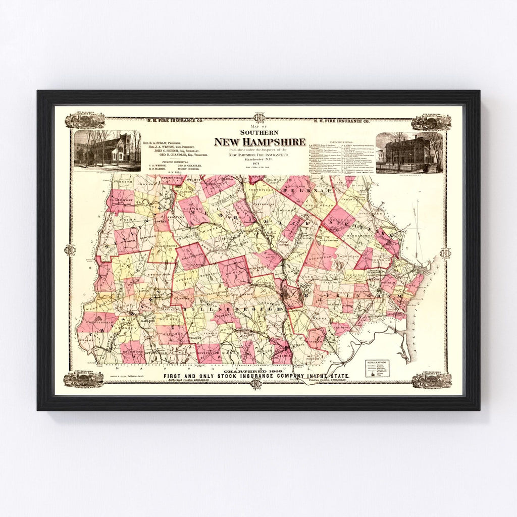 Vintage Map of New Hampshire 1871