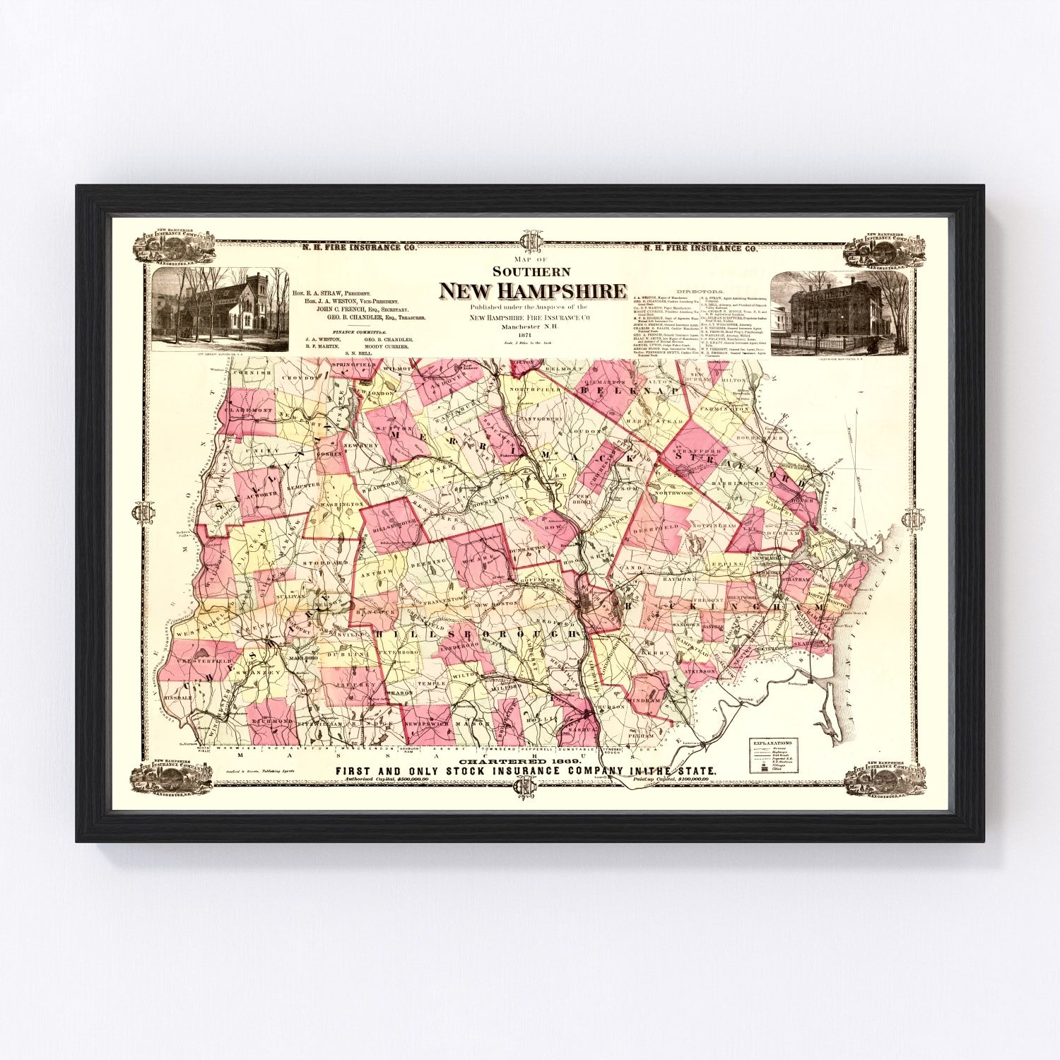 Vintage Map of New Hampshire 1871