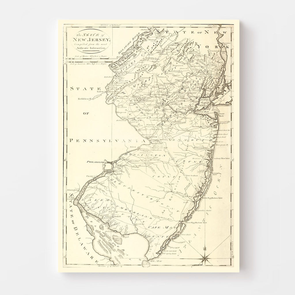 Vintage Map of New Jersey 1795