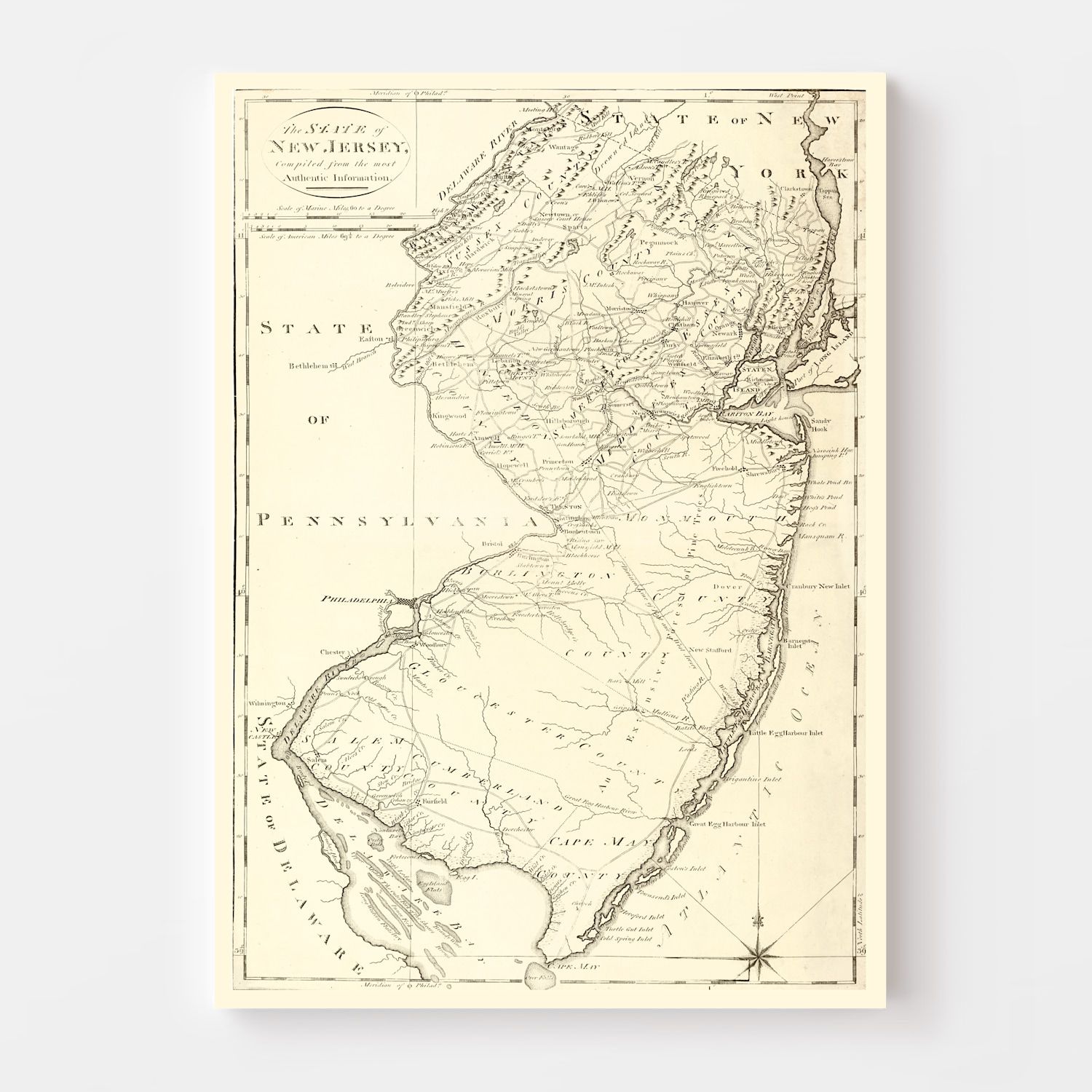Vintage Map of New Jersey 1795