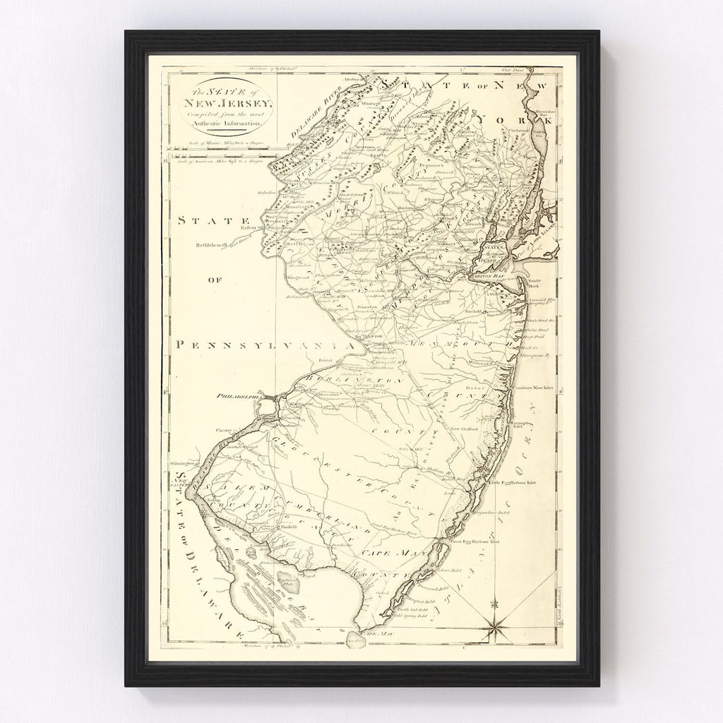 Vintage Map of New Jersey 1795