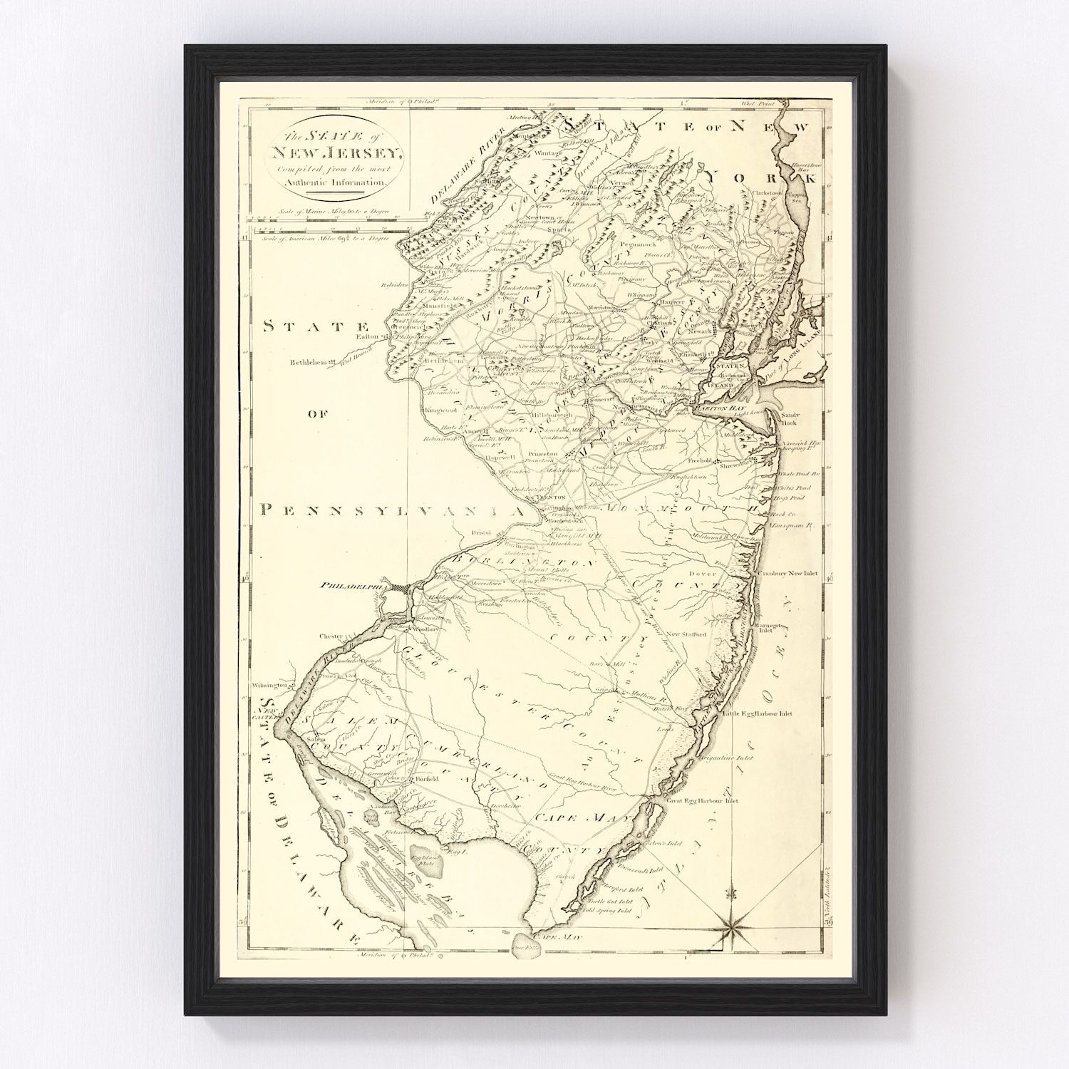 Vintage Map of New Jersey 1795