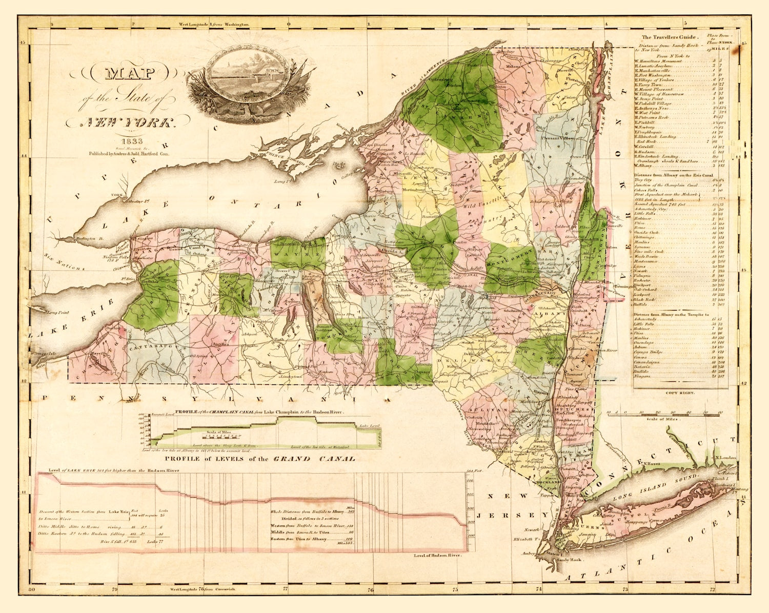 Vintage Map of New York 1833