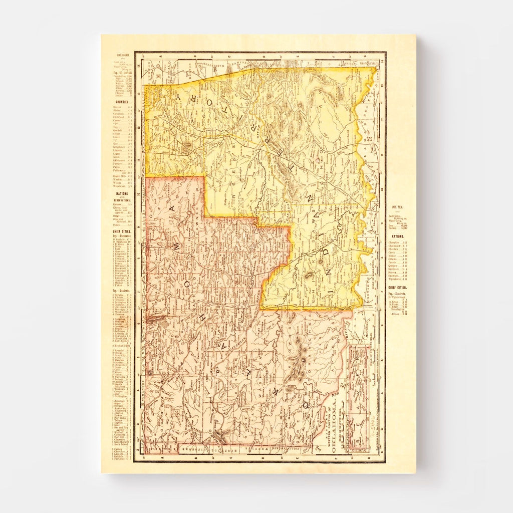 Vintage Map of Oklahoma 1895