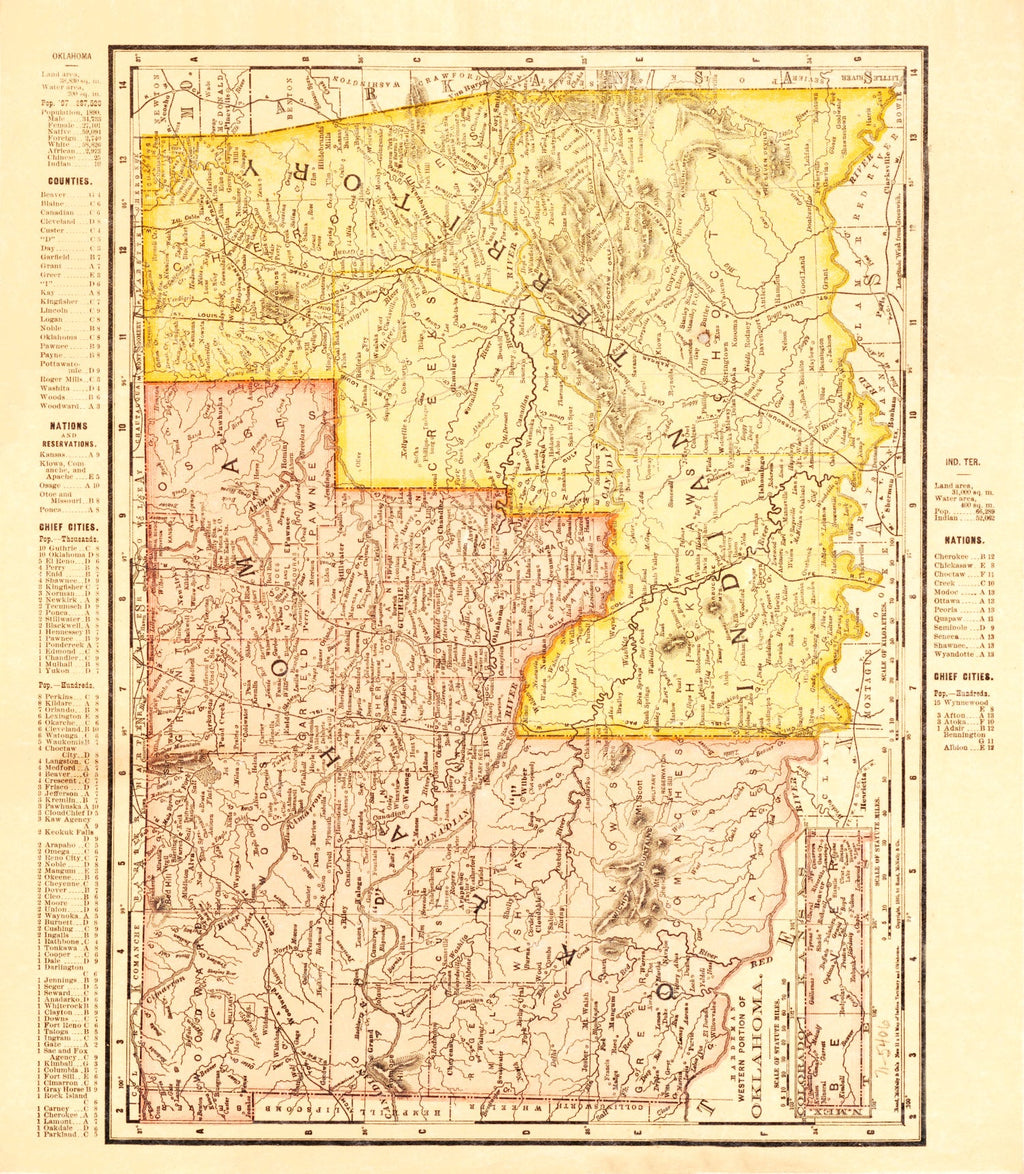 Vintage Map of Oklahoma 1895