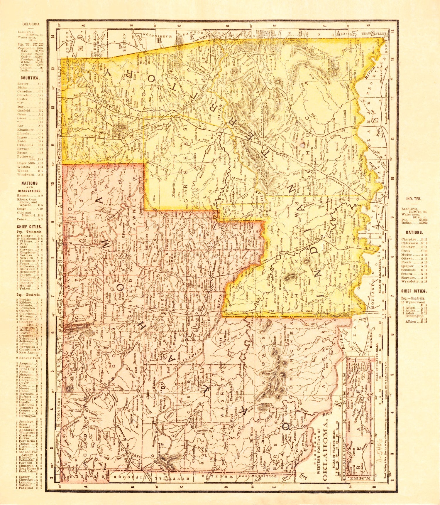 Vintage Map of Oklahoma 1895