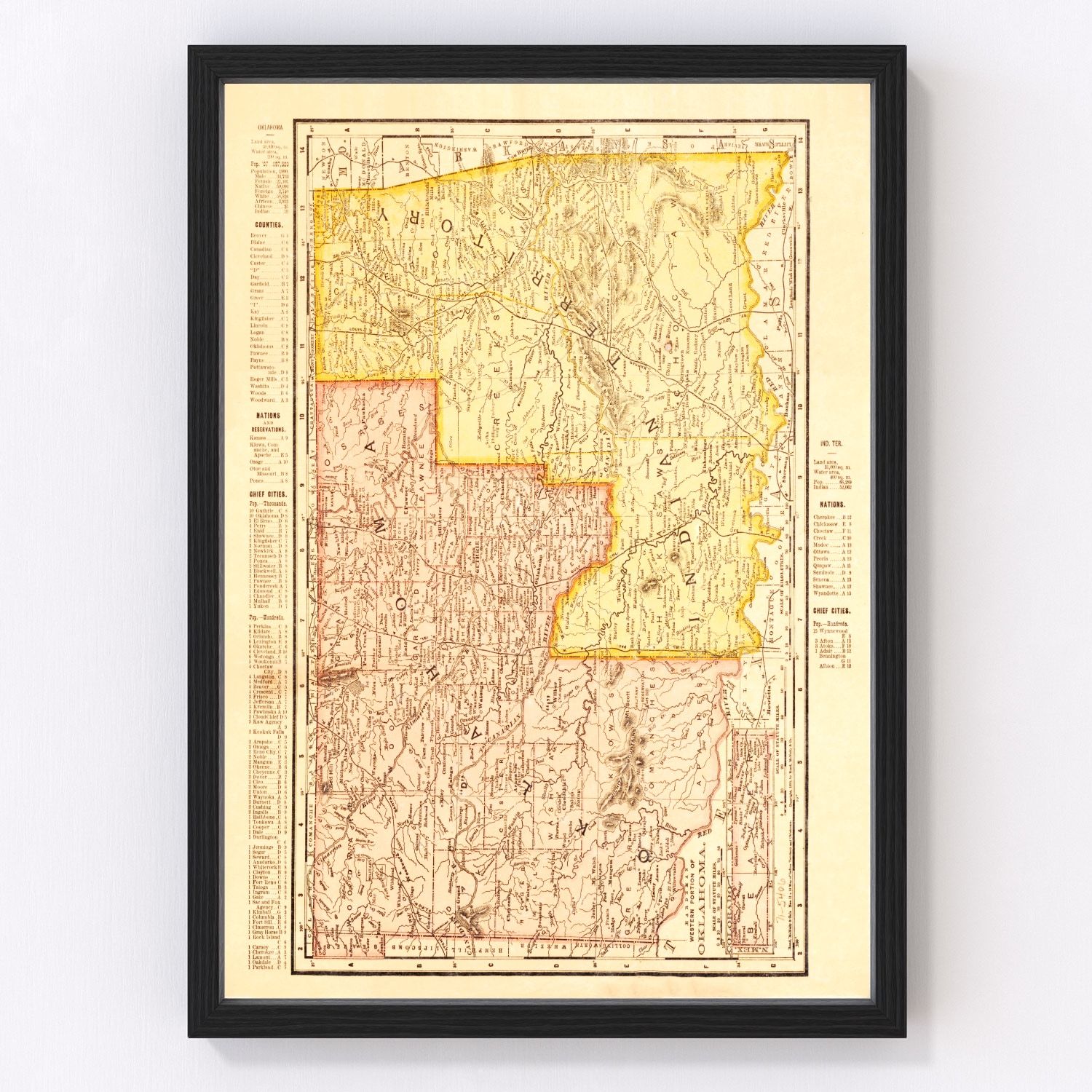 Vintage Map of Oklahoma 1895