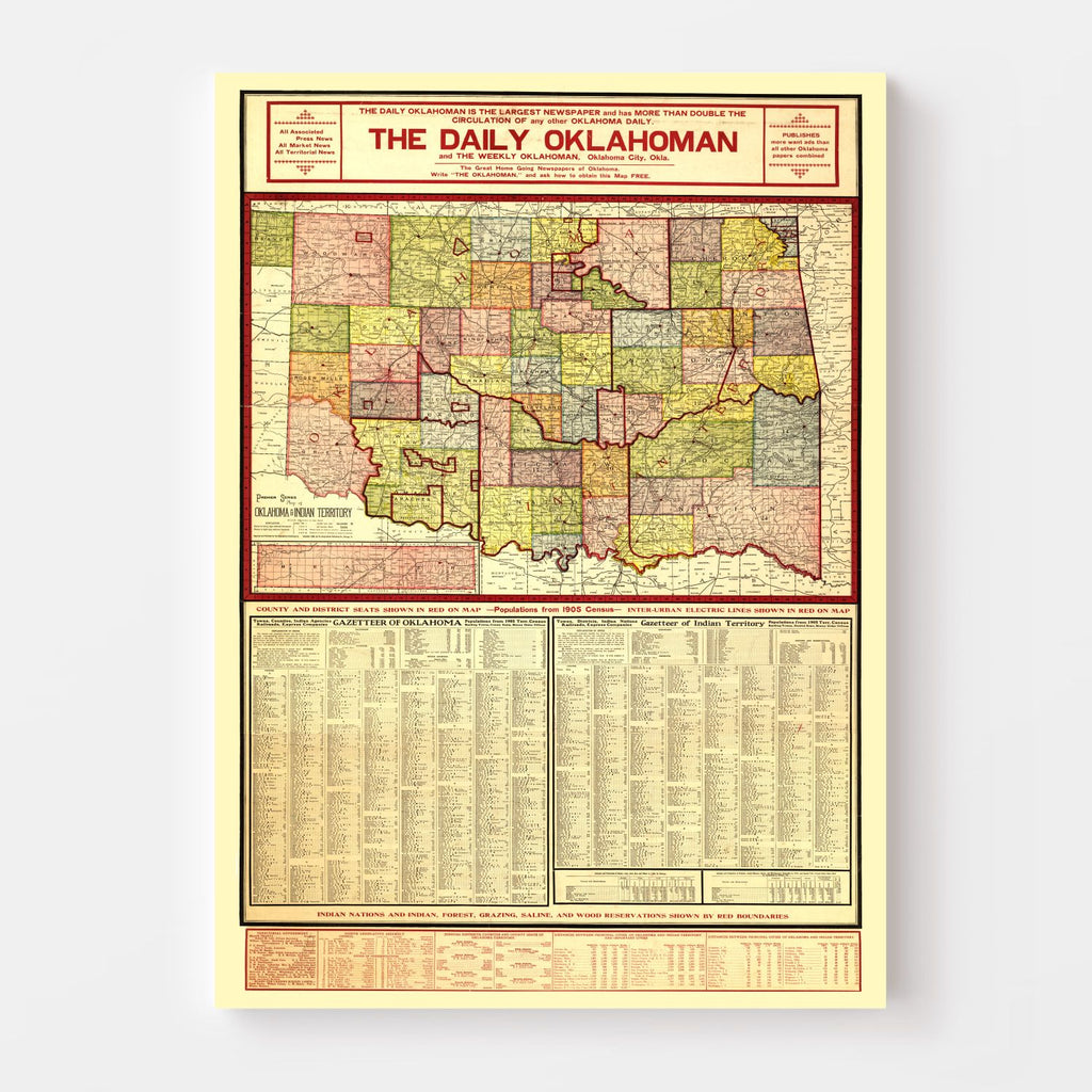 Vintage Map of Oklahoma 1905