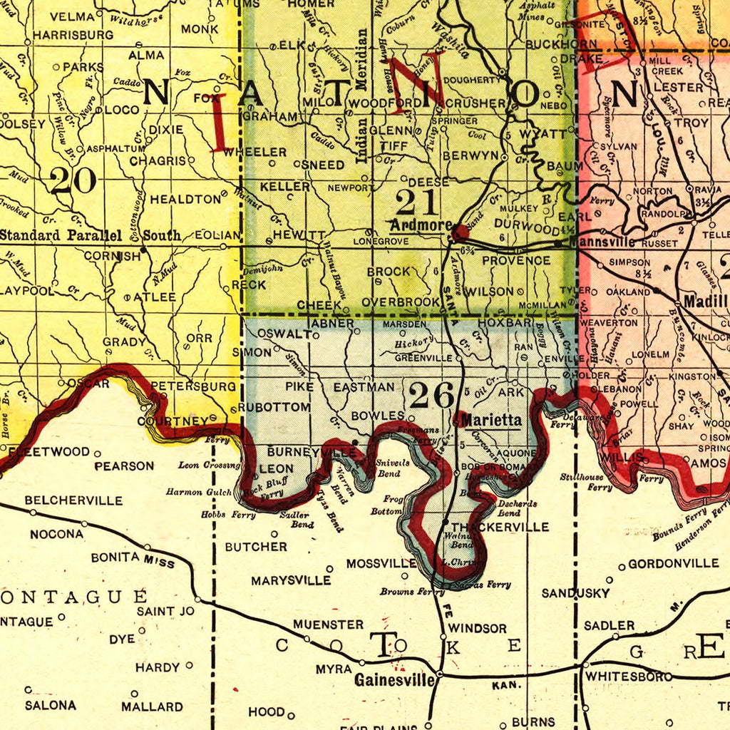 Vintage Map of Oklahoma 1905