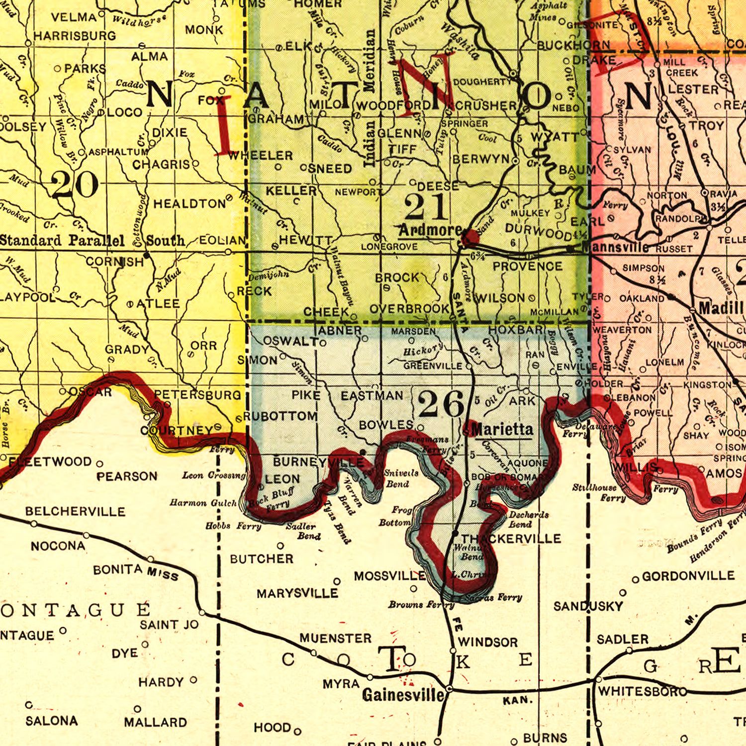 Vintage Map of Oklahoma 1905
