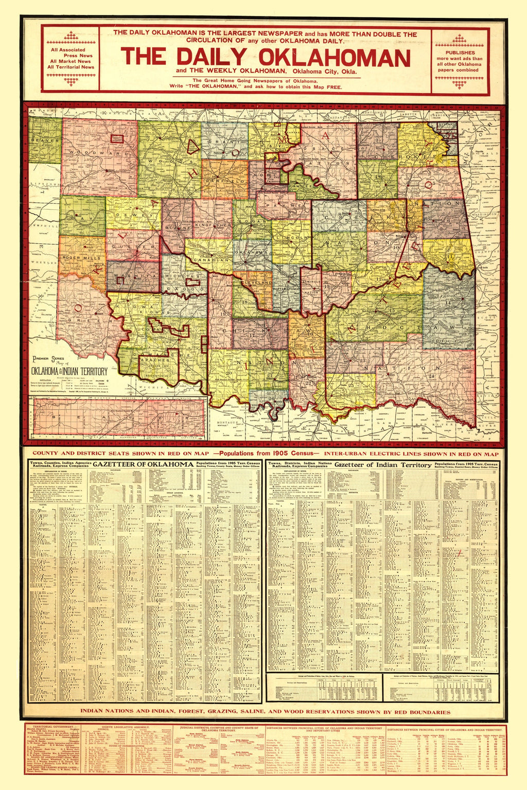 Vintage Map of Oklahoma 1905