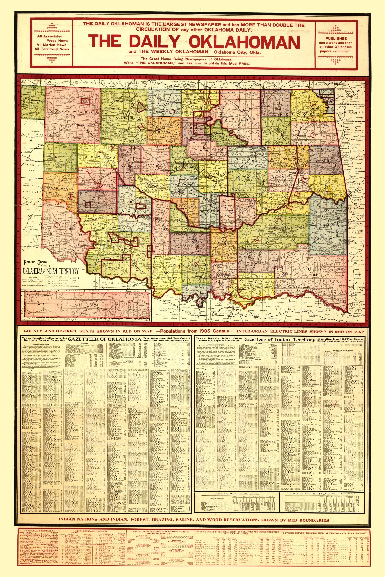 Vintage Map of Oklahoma 1905