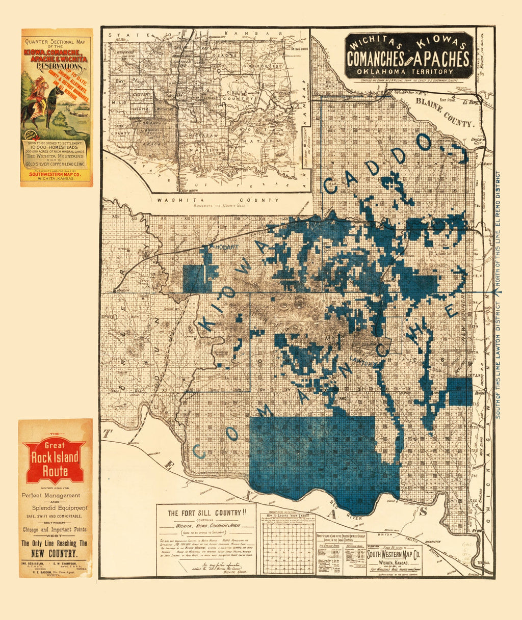 Vintage Map of Oklahoma 1890