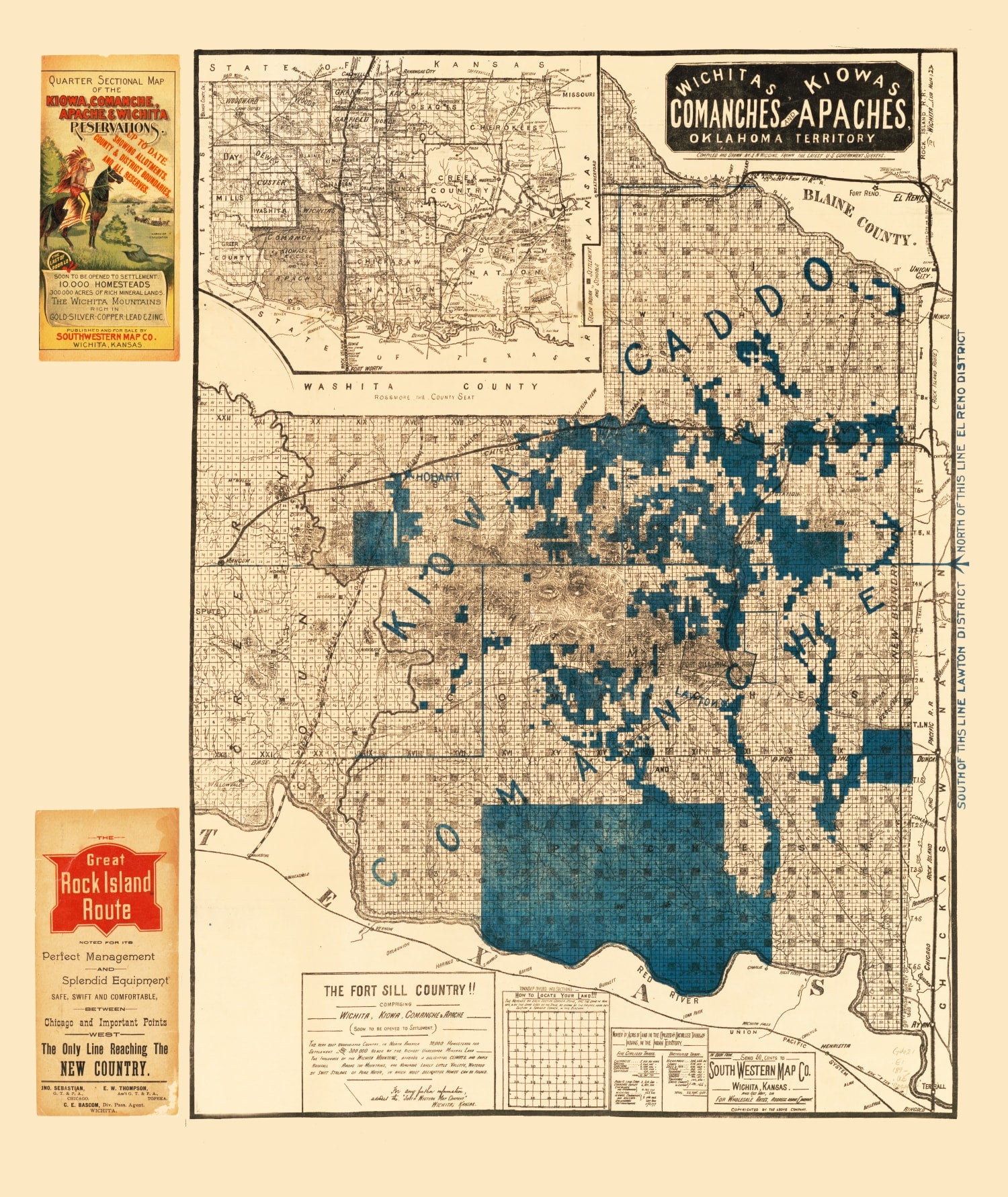 Vintage Map of Oklahoma 1890