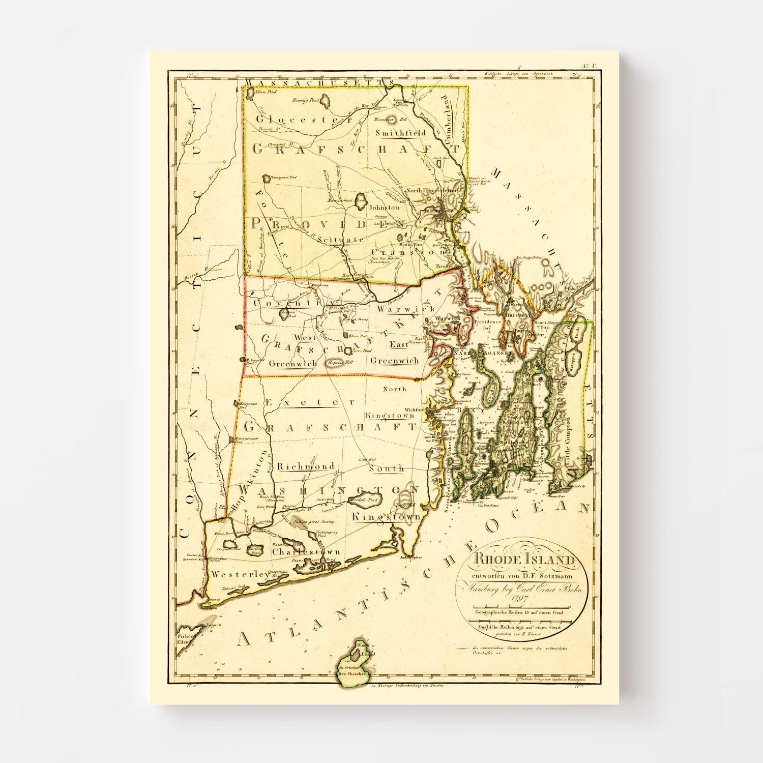 Vintage Map of Rhode Island 1797