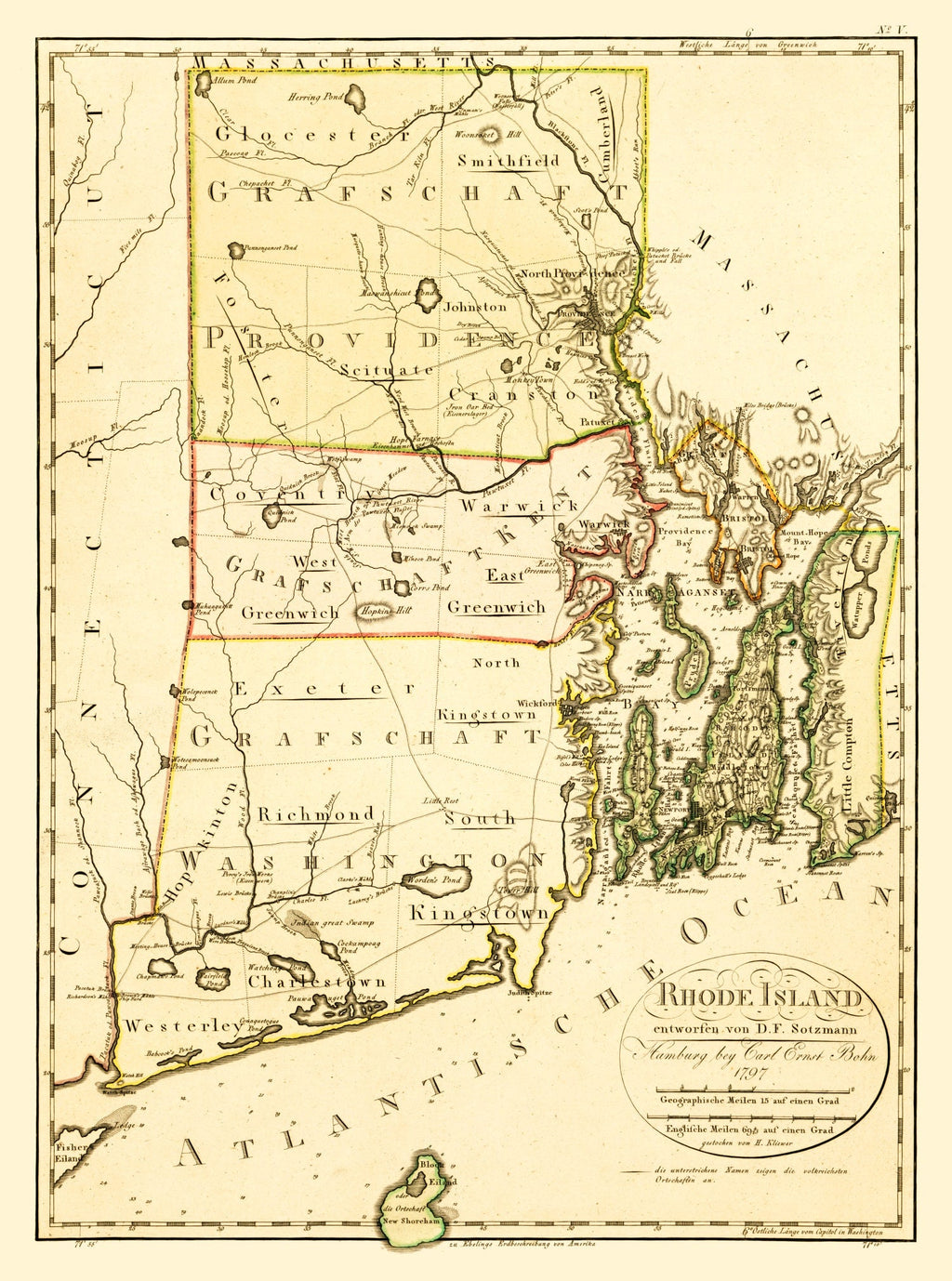 Vintage Map of Rhode Island 1797